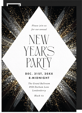 'Shimmering Deco Diamond' New Year's Party Invitation