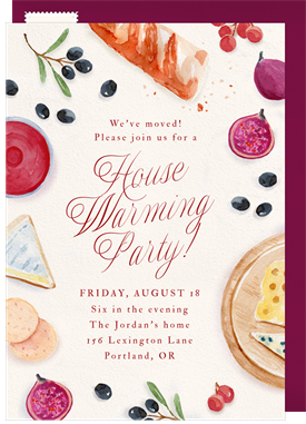 'Watercolored Wine Tasting' Housewarming Party Invitation