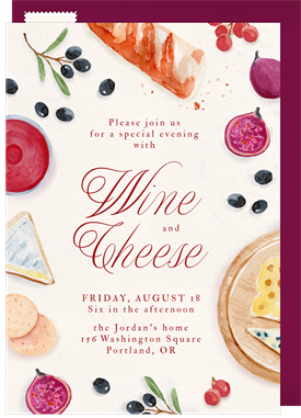 'Watercolored Wine Tasting' Entertaining Invitation
