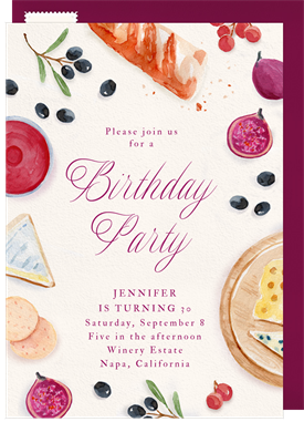 'Watercolored Wine Tasting' Adult Birthday Invitation