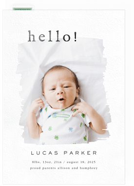 'Brushstroke Hello' Birth Announcement