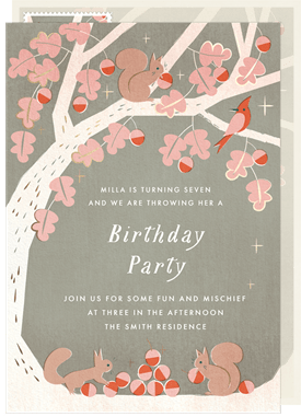 'Charming Acorn Tree' Kids Birthday Invitation