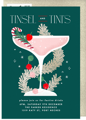 'Tinsel and Tinis' Christmas Party Invitation