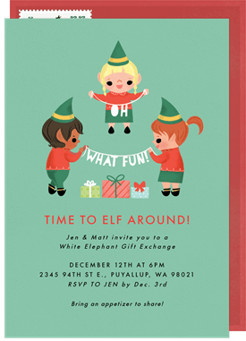 'Elves and Gifts' Holiday Party Invitation