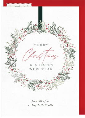 'Elegant Watercolor Wreath' Business Holiday Greetings Card