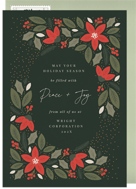 'Floral Foliage Frame' Business Holiday Greetings Card