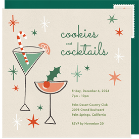 'Retro Holiday Cocktails' Holiday Party Invitation