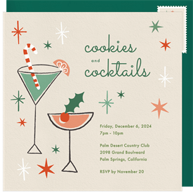 'Retro Holiday Cocktails' Christmas Party Invitation