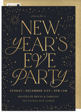 'Foiled New Years' New Year's Party Invitation