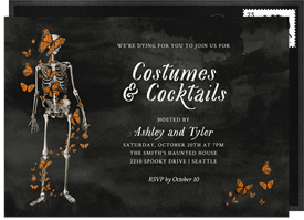 'Skeleton with Monarchs' Halloween Invitation