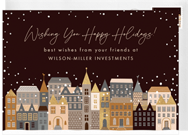 'Snowy Gilded Town' Business Holiday Greetings Card
