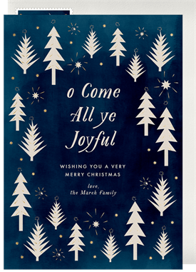 'Cheerful Cutout Trees' Holiday Greetings Card