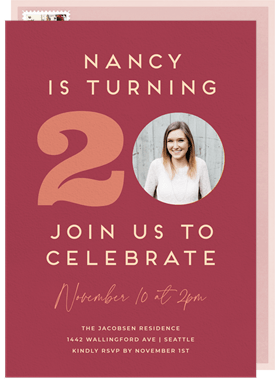'Celebrate Number 20' Adult Birthday Invitation