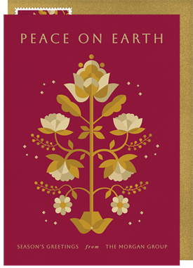'Folk Flower Motif' Business Holiday Greetings Card