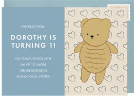 'Teddy Bear Hearts' Kids Birthday Invitation