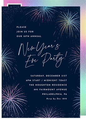 'Iridescent Fireworks' New Year's Party Invitation