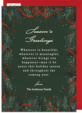 'Beribboned Evergreen Border' Holiday Greetings Card