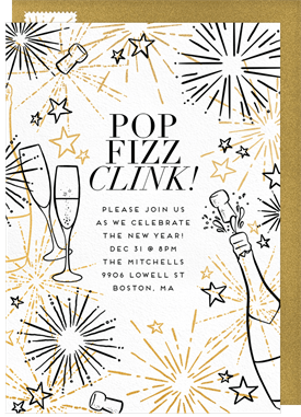 'Fizz and Fireworks' New Year's Party Invitation