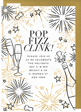 'Fizz and Fireworks' Business Holiday Party Invitation