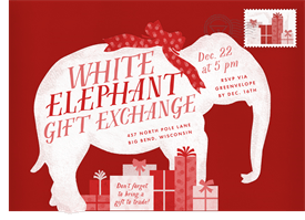 'Whimsical White Elephant' Holiday Party Invitation