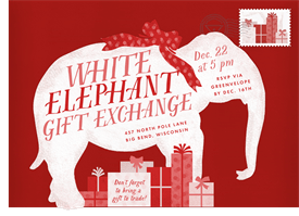 'Whimsical White Elephant' Christmas Party Invitation