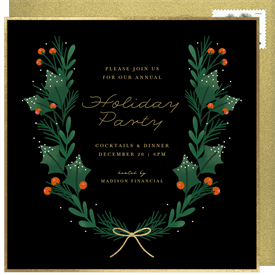 'Festive Winter Laurel' Business Holiday Party Invitation