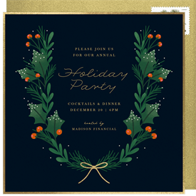 'Festive Winter Laurel' Business Holiday Party Invitation