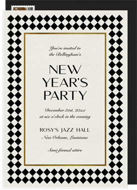 'Timeless Checkerboard' New Year's Party Invitation