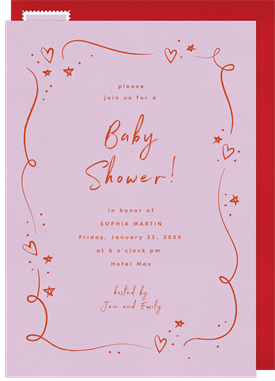 'Doodle Hearts and Stars' Baby Shower Invitation