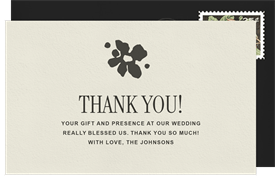 'Bold Black Blooms' Wedding Thank You Note