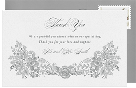 'Romantic Linework Florals' Wedding Thank You Note