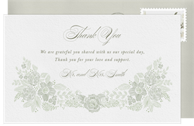 'Romantic Linework Florals' Wedding Thank You Note