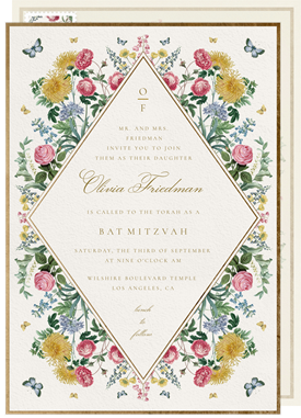 'Romantic Spring Florals' Bat Mitzvah Invitation