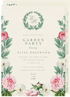 'Romantic Peonies' Garden party Invitation