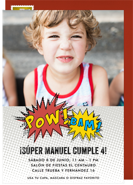 'Super Hero Pow' Kids Birthday Invitation