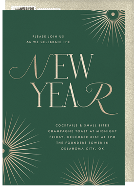 'Radiant Starbursts' New Year's Party Invitation
