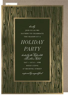 'Gilded Wood Grain' Business Holiday Party Invitation