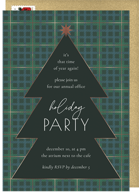 'Plaid Tree' Business Holiday Party Invitation