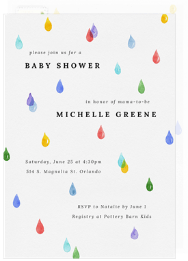 'Watercolor Raindrops' Baby Shower Invitation