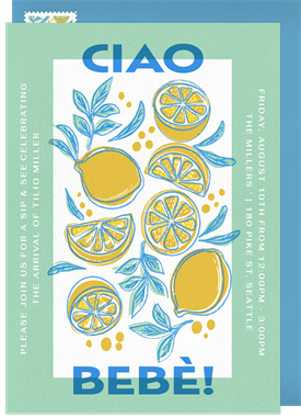 'Screenprint Lemons' Baby Shower Invitation