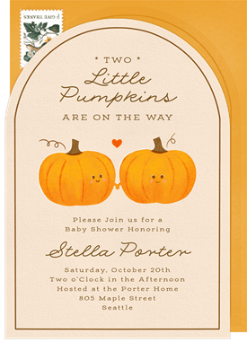 'Two Little Pumpkins' Baby Shower Invitation