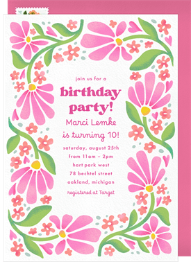 'Funky Flowers' Kids Birthday Invitation