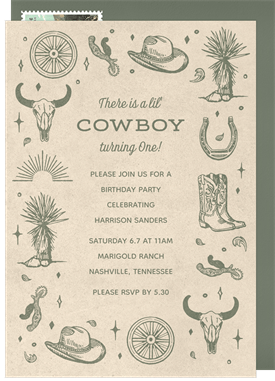 'Cowboy on the Way' Kids Birthday Invitation