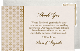 'Royal Peacock' Wedding Thank You Note