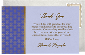 'Royal Peacock' Wedding Thank You Note