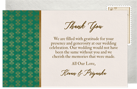 'Royal Peacock' Wedding Thank You Note