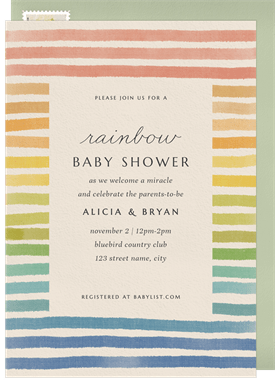 'Watercolor Rainbow Stripes' Baby Shower Invitation