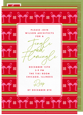 'Festive Flamingos' Business Holiday Party Invitation