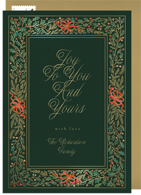 'Gilded Evergreen Frame' Holiday Greetings Card