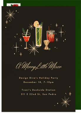 'Vintage Cocktails' Business Holiday Party Invitation